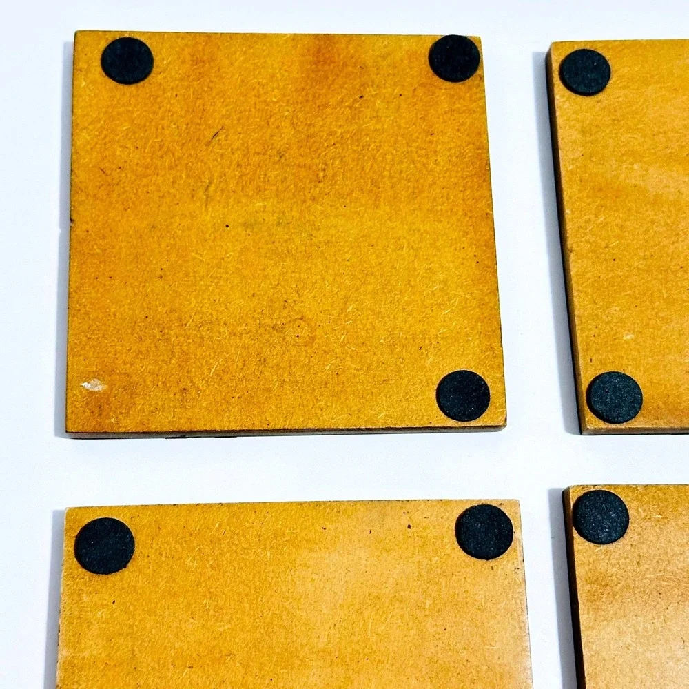 80's Black and Gold Geometric Square Coasters Set of 4 Art Deco‎ Style Wood
